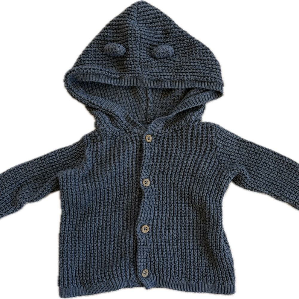 Carter's hooded Waffle Knit Cardigan grey - cute bear ears, 6 months baby boy